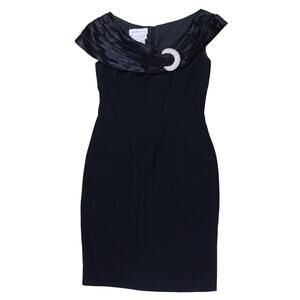 Vintage Saks Fifth Avenue cocktail dress black rhinestone sheath off shoulder 2